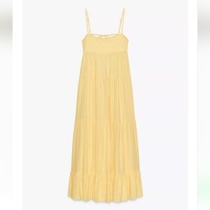 Zara Yellow Tiered  Maxi Summer Dress With Lace Detailing Sz-XL
